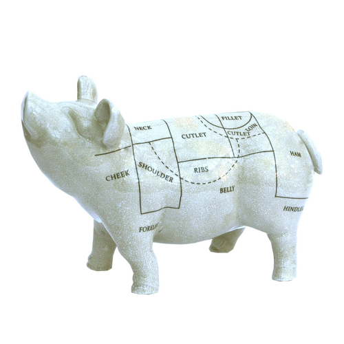 Ceramic Pig Ornament 32cm Butcher's Cuts Design Sculpture Home Decor Gift