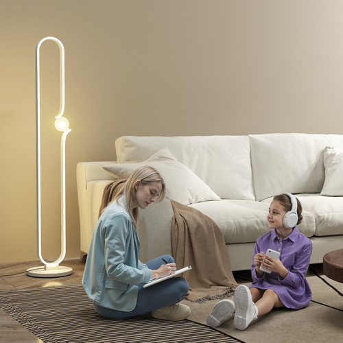 HOMCOM Dimmable LED Floor Lamp with Glass Night Light, Foot Switch, White