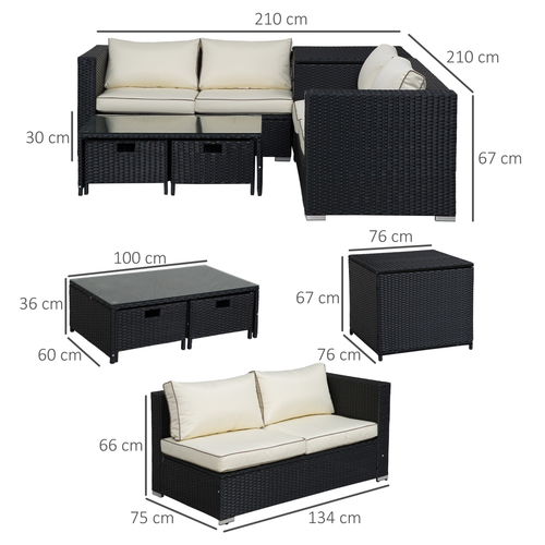 4-Seater Rattan Wicker Garden Patio Sofa Storage & Table Set Black