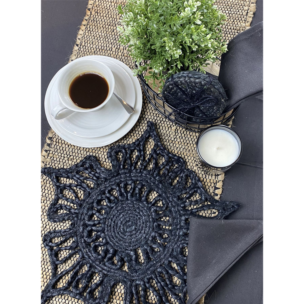 Premium Jute Placemats - Set of 2 - Black - 36x36cm