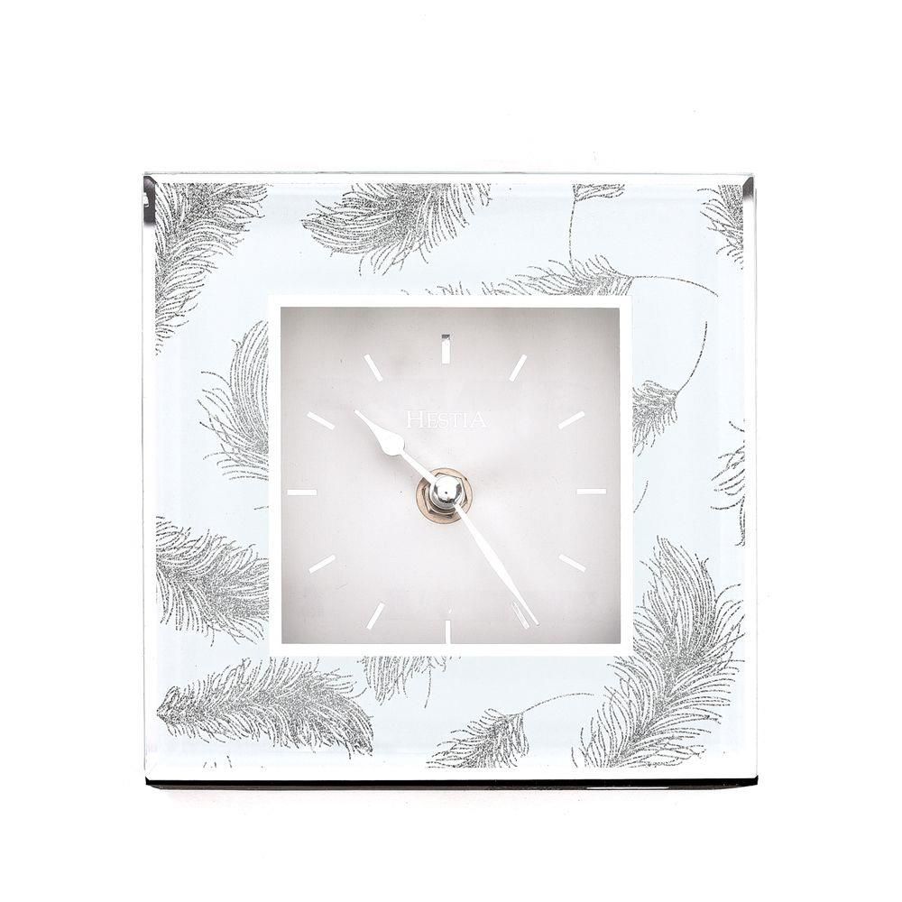 Lavish HESTIA Glass Grey Feathers Mantel Clock