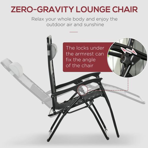 Foldable Garden Recliner Chair Set of 2 w/ Footstool & Headrest, Grey