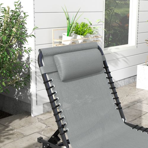 Outsunny Folding Beach Chair Chaise Lounge 4 Adjustable Positions, Light Grey