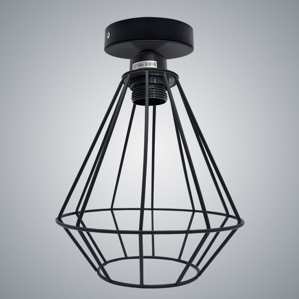 Vintage Industrial Geometric Diamond Light Fitting: E27 Holder, 60W Bulb, Metal Cage, Ceiling Mount