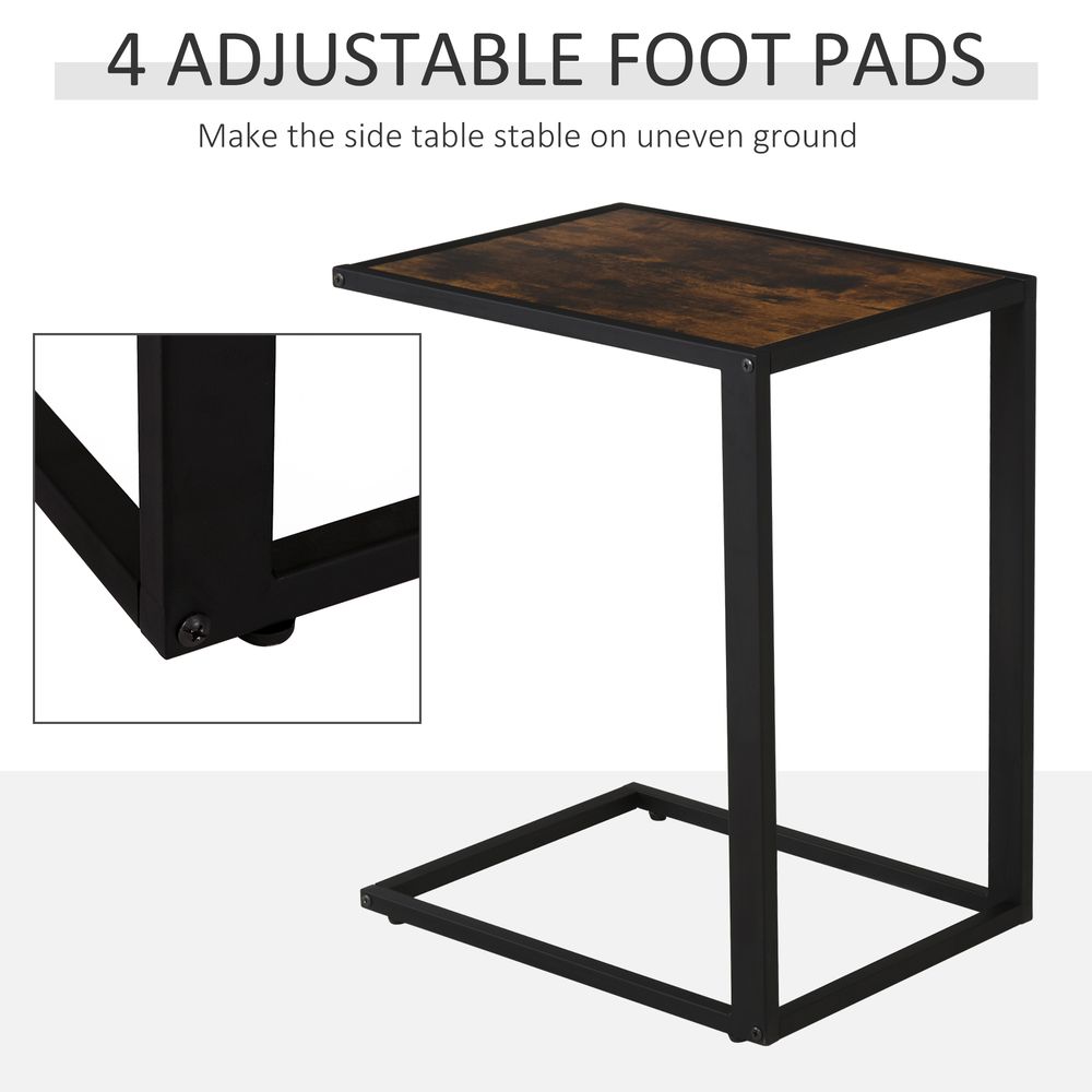 Industrial Steel Frame C-Shaped Side Table in Brown - HOMCOM