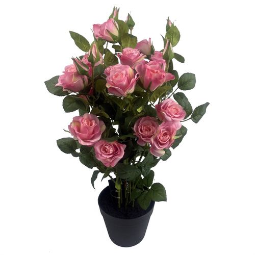 60cm  Rose Bush Premium Pink Silk Flowers and Leaves