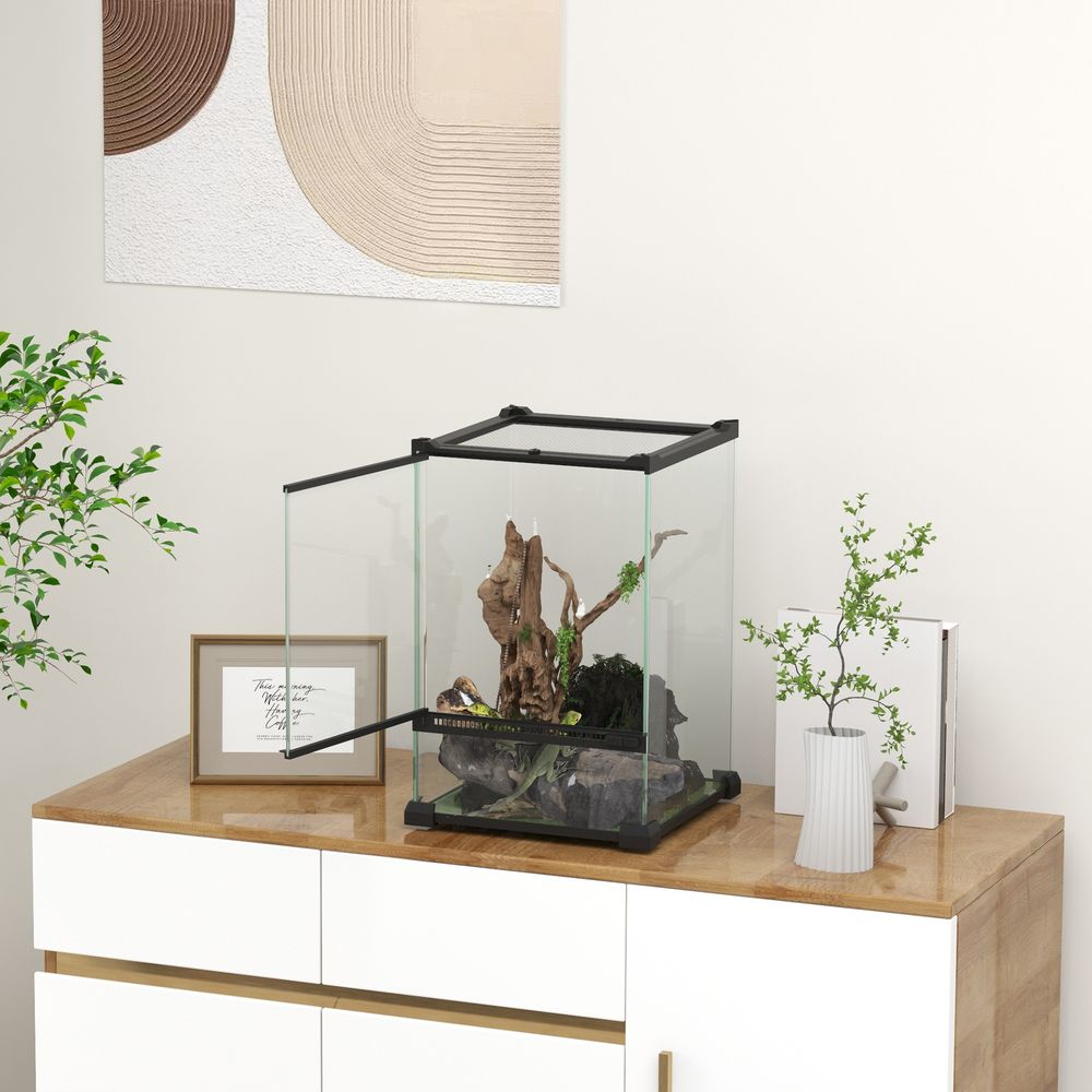 PawHut Glass Reptile Terrarium, 40L Vivarium for Lizards Frogs Snakes Turtles