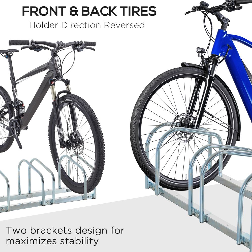 HOMCOM Parking for 4 Bicycles Steel Bike Rack on the Floor or Wall Parking for Indoor and Outdoor 110 x 33 x 27 cm Silver