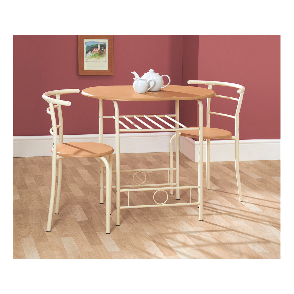 Greenhurst Compact Dining Set, Space-Saving Table with 2 Chairs, Light Oak Top & Buttermilk Frame - Ideal for Small Spaces