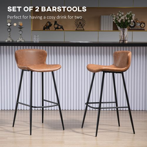 HOMCOM Bar Stools Set of 2, PU Leather Bar Chairs with Back and Steel Legs