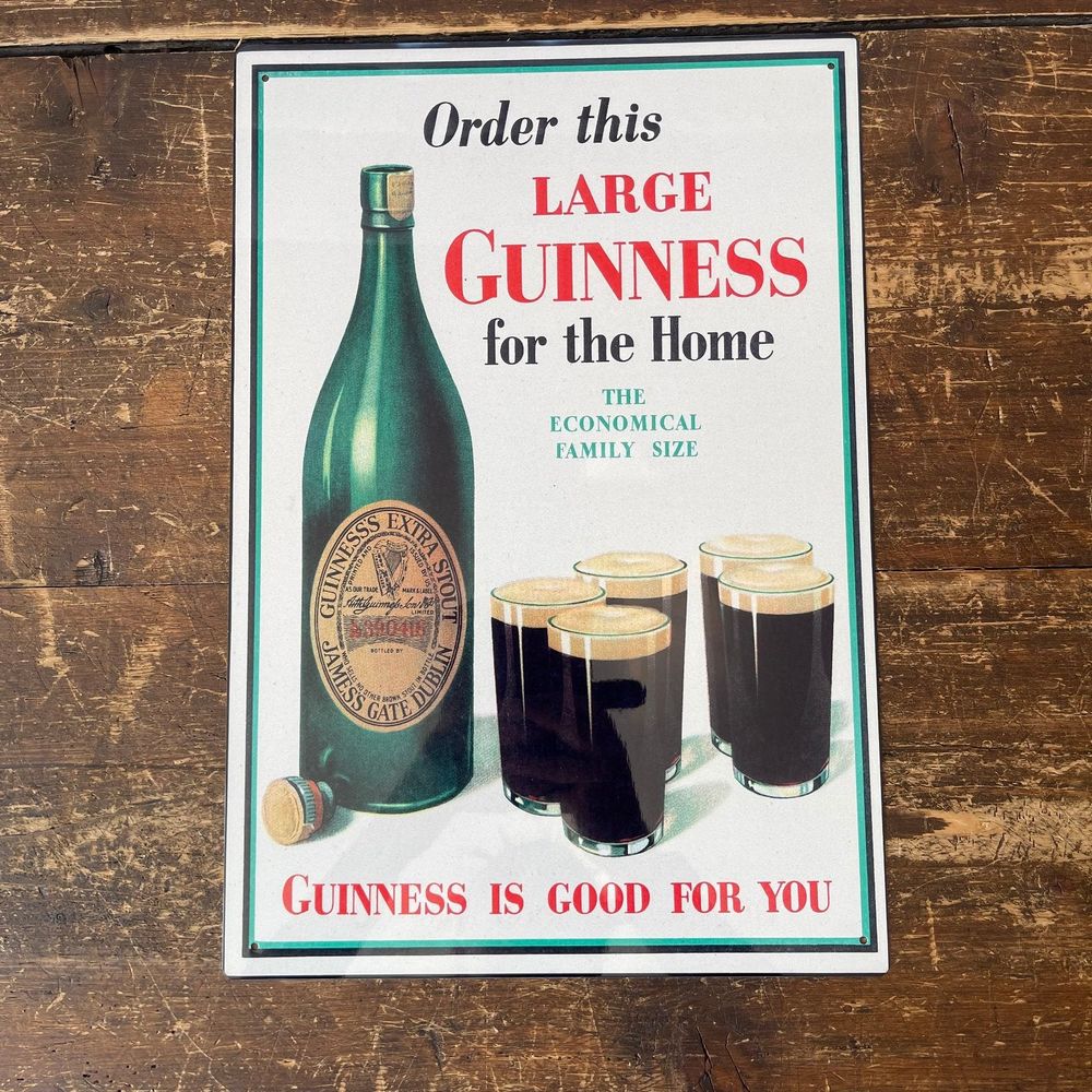 Authentic Vintage Metal Sign - Retro Advertising, Large Guinness - Quality UK-Made - Ideal for Home