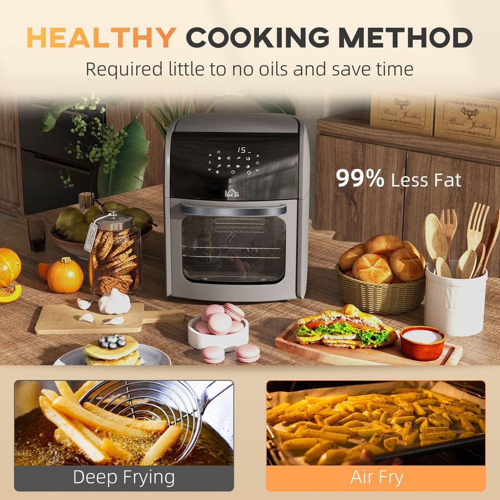 HOMCOM 8-in-1 Air Fryer Oven 12L 1800W Grey