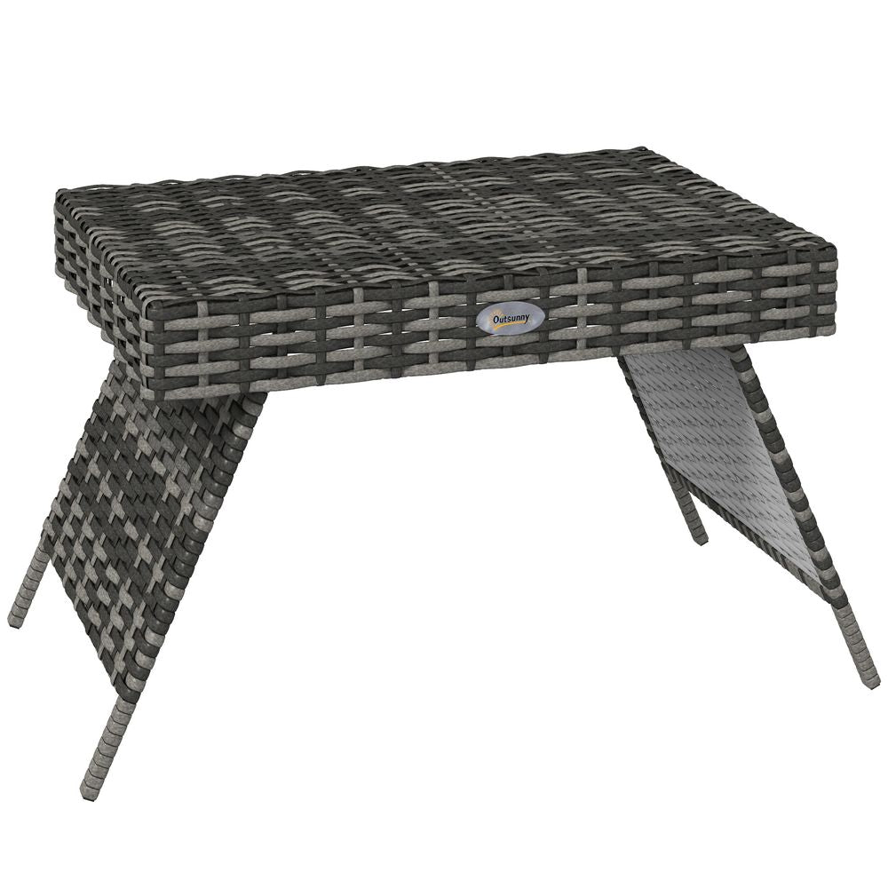 Outsunny Foldable Outdoor Coffee Table, Metal Frame Rattan Side Table, Grey