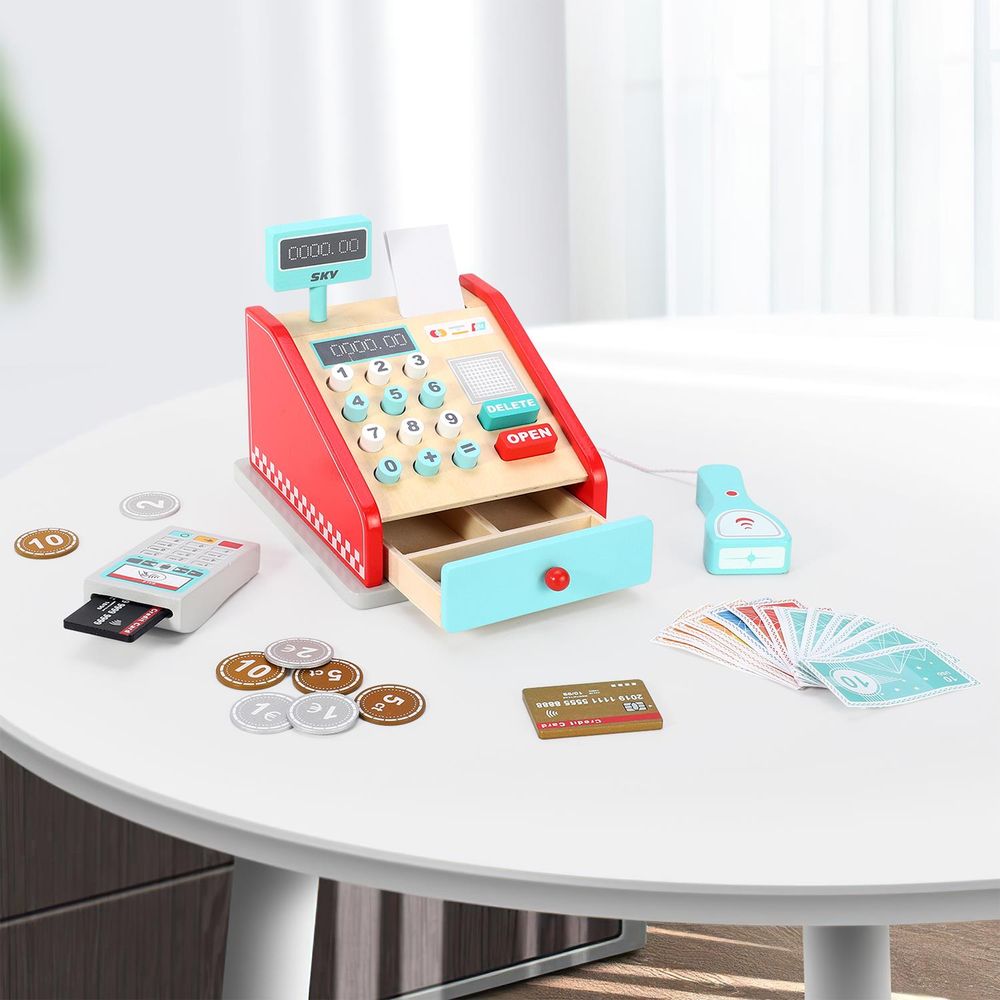 SOKA Wooden Cash Register-Red & Mint: Realistic Accessories, Authentic Game Experience - 0000475