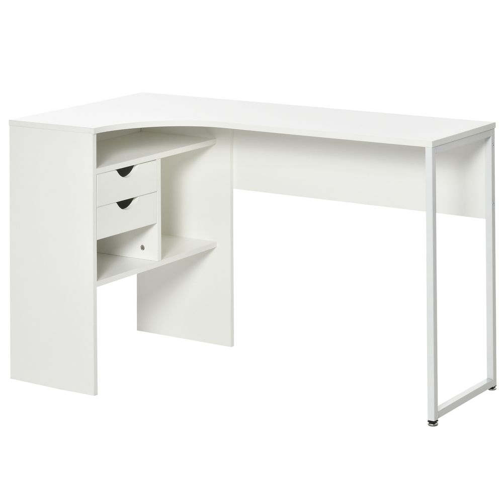 Modern L-Shaped Corner Desk w/ Storage Shelves - White