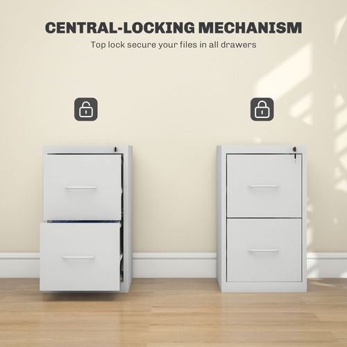 HOMCOM 2 Drawer Filing Cabinet Steel File Cabinet for A4 Letter Size White
