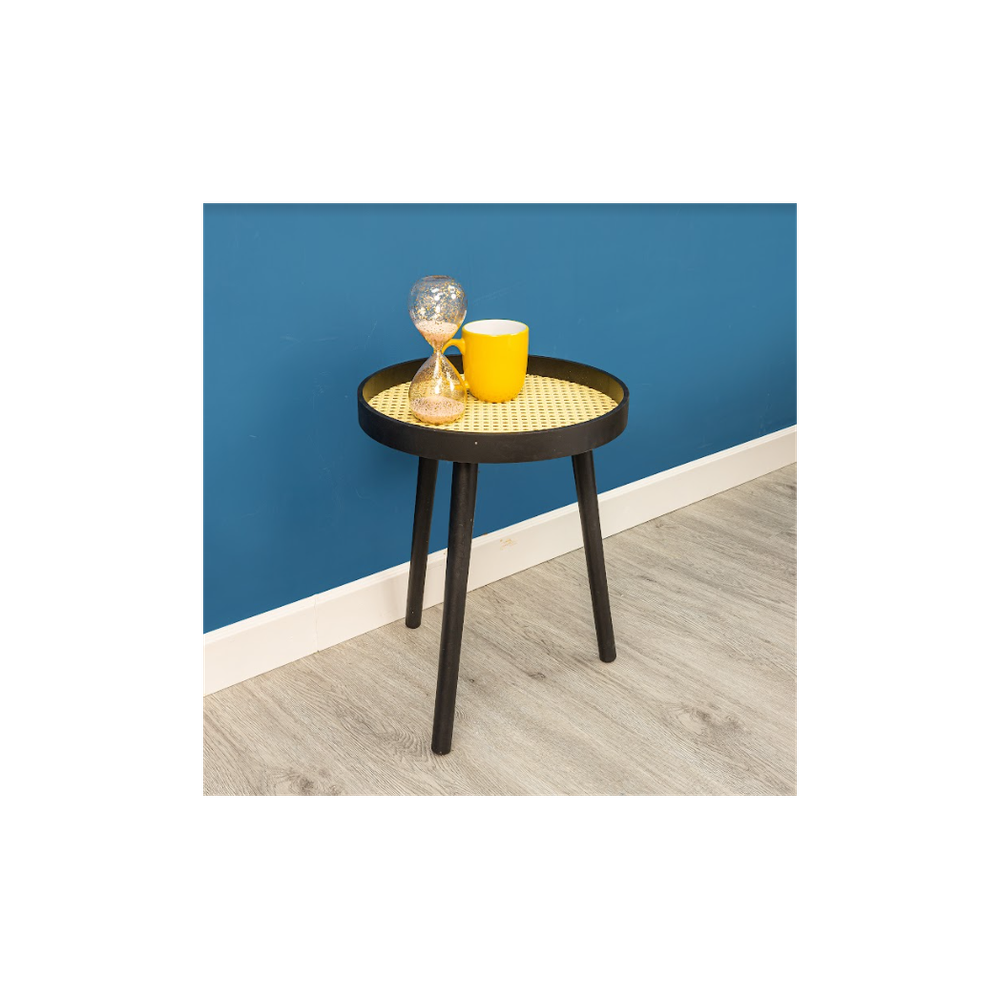 Premium Black Cane Round Side Table - Sleek & Sturdy - Best Quality
