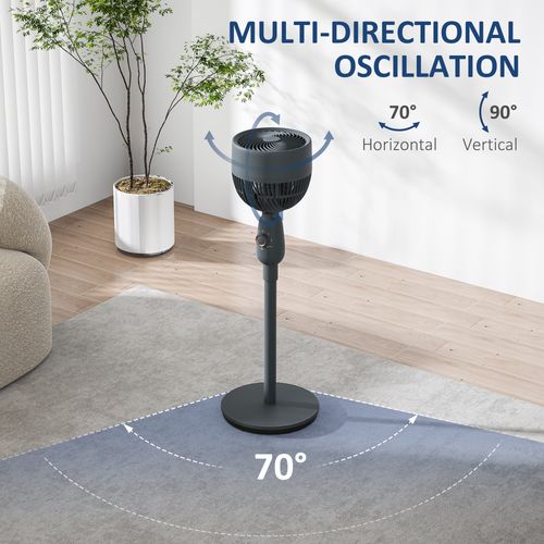 HOMCOM Pedestal Fan for Bedroom, Powerful Air Circulator with 3 Speed, Grey
