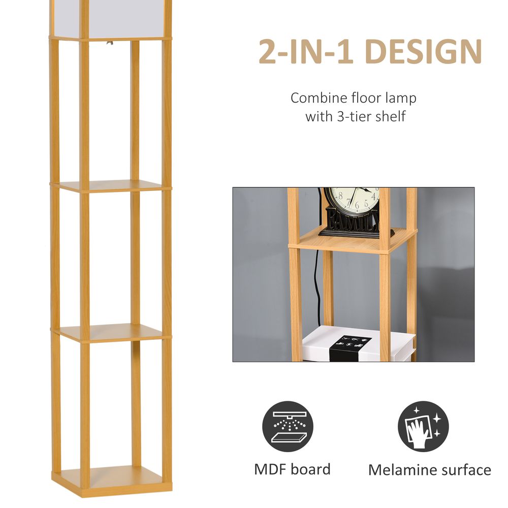 Modern 4-Tier Floor Lamp w/ Storage Shelf - Natural Light