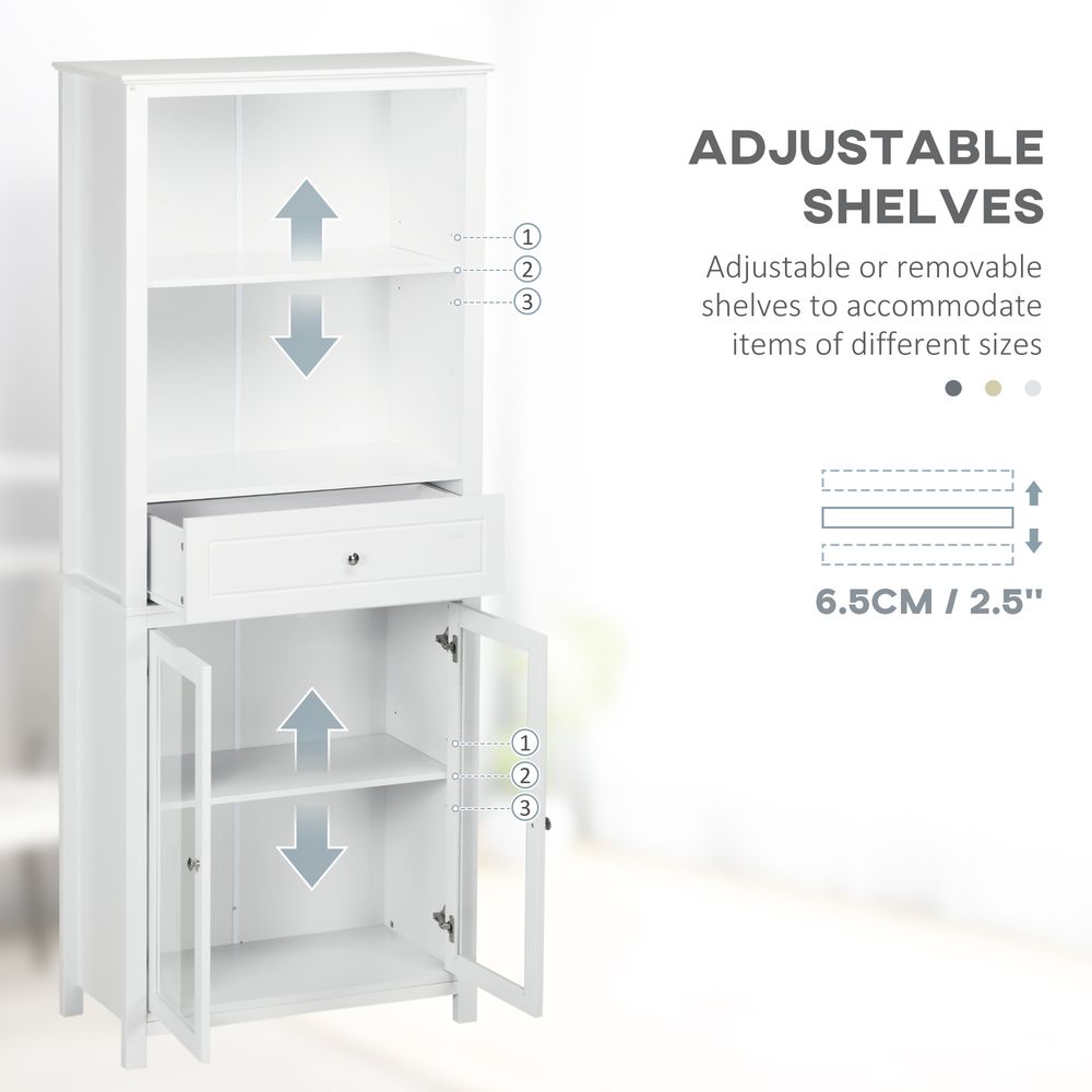 HOMCOM Kitchen Cupboard - Modern Storage Cabinet w/ Glass Door & Adjustable Shelves