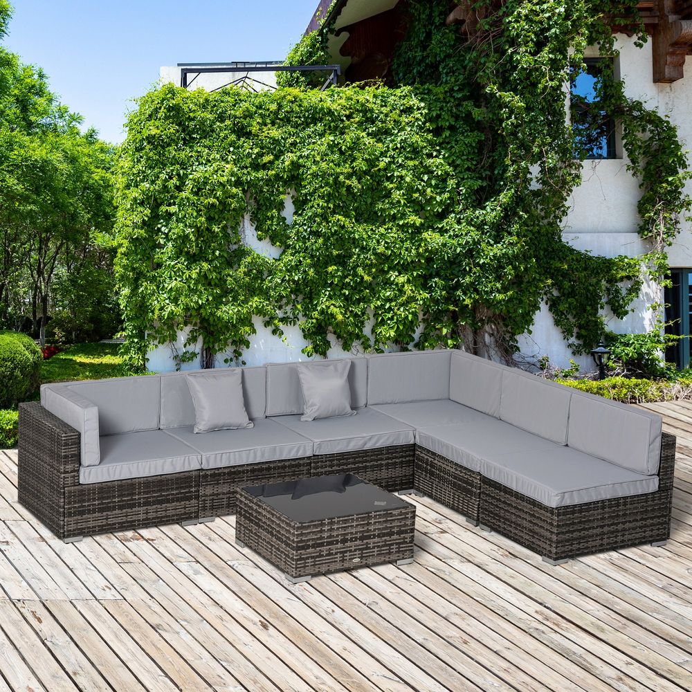 Stylish 7PC Rattan Sofa Set - Modern & Durable Outdoor Furniture with Coffee Table - Shop Now!