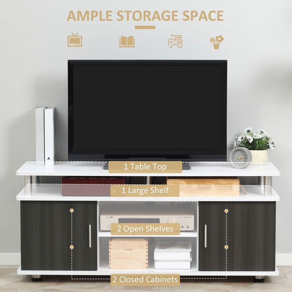 HOMCOM TV Stand Entertainment Center Media Console Storage - Grey, White