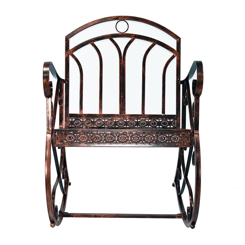 Iron Rocking Chair-Bronze - Outdoor Furniture for Garden and Patio - Metal Frame - Comfortable Armrests - Easy Assembly