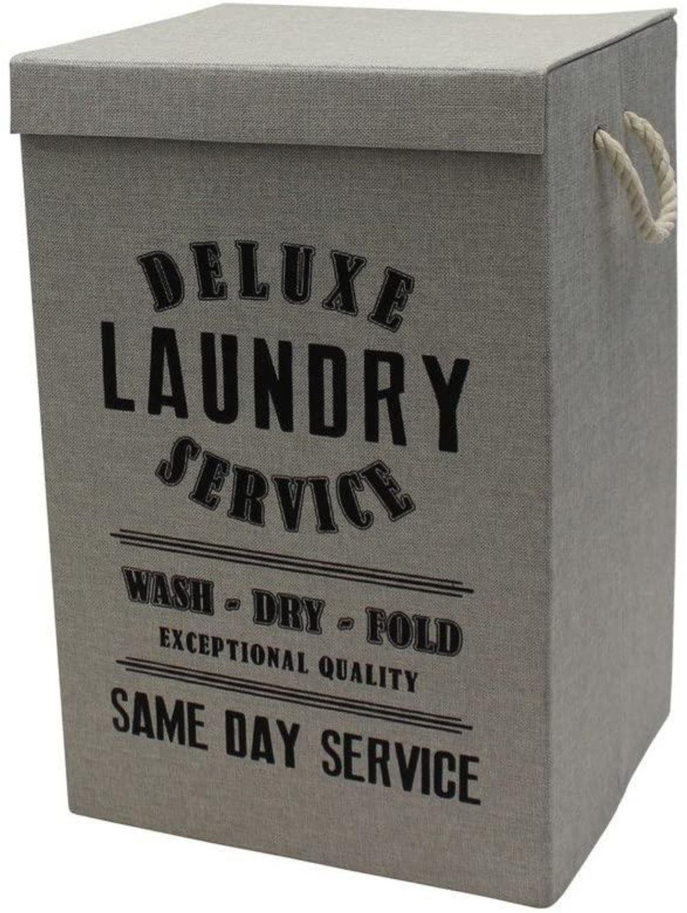 JVL Deluxe 85 Litre Foldable Fabric Clothes Laundry Hamper Bin with Rope Handles, Light Grey