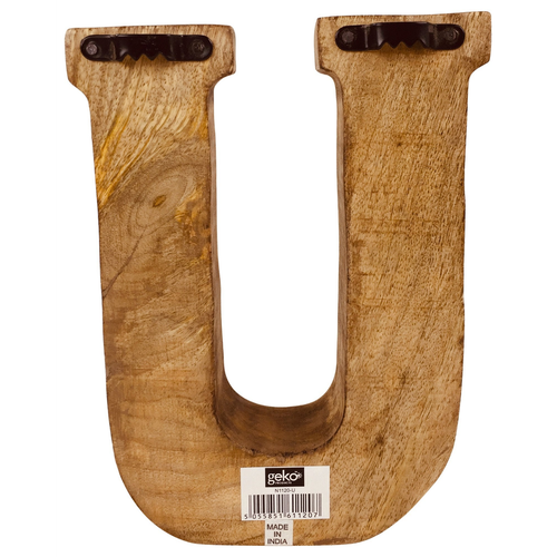 Hand Carved Wooden Embossed Letter U