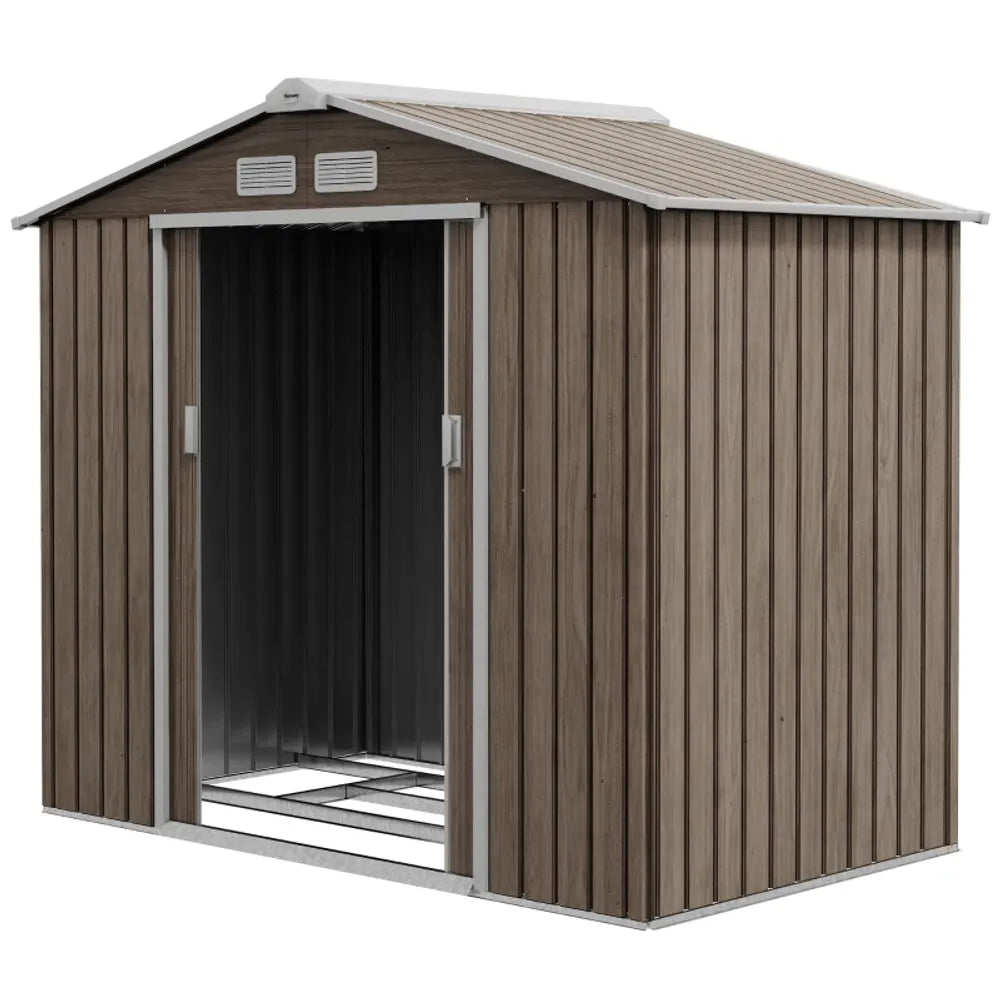 Outsunny Garden Shed Storage Unit with Locking Door Floor Foundation Vent Brown