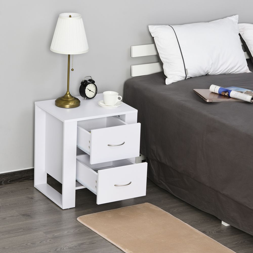 Modern 2-Drawer White Bedside Table - High Quality Particle Board, Luxe Design