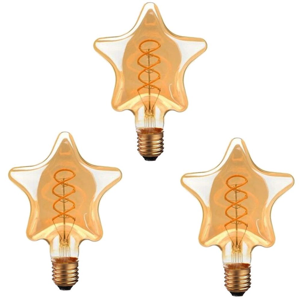 Vintage Retro Style E27 Edison Screw Amber Glass Light Bulbs - 3 Pack, Warm White