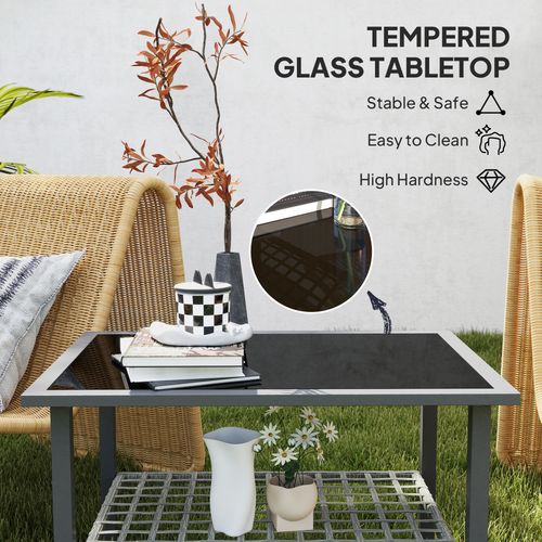 Outsunny Outdoor Rattan Coffee Table, Rectangular Tea Side Table, Mixed-grey