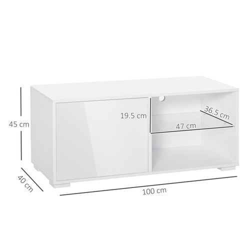 High Gloss TV Stand Storage Cabinet 2 Shelves for Living Room White