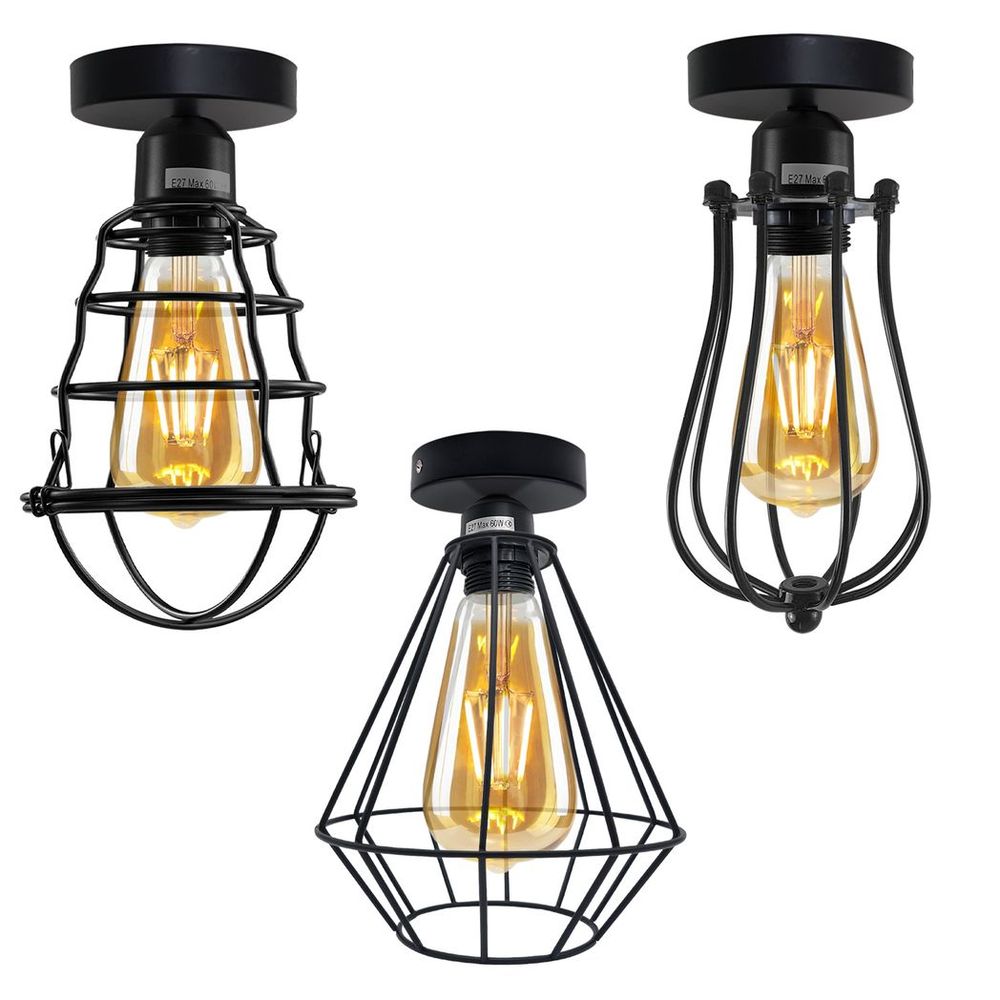 Vintage Wire Cage Ceiling Light Metal Round Ceiling Rose E27 Light Fitting 60W Lighting Bulb Holder