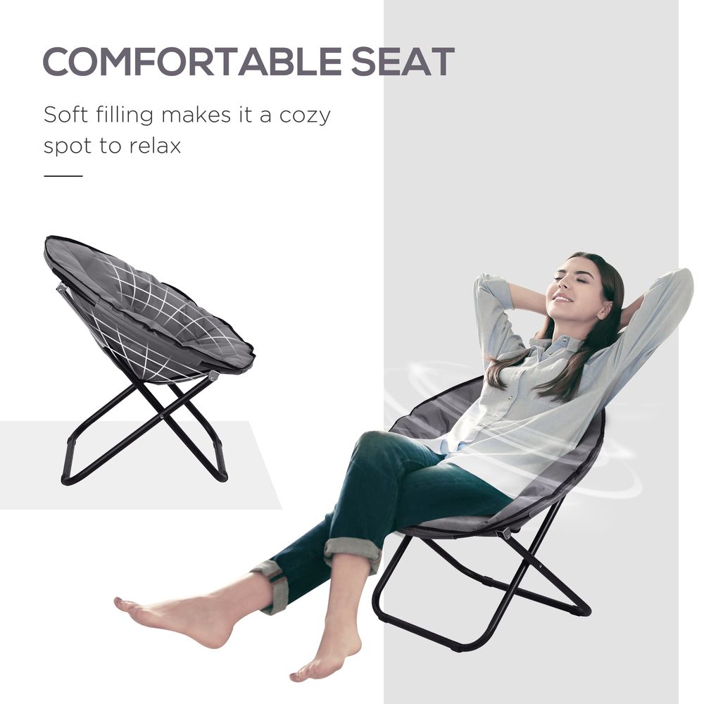Folding Saucer Moon Chair, Metal Frame, Oxford Cloth-Grey
