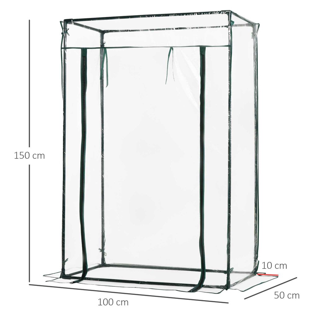 Outsunny Mini Greenhouse - Steel Frame, PE Cover, Roll-up Door - 100 x 50 x 150cm