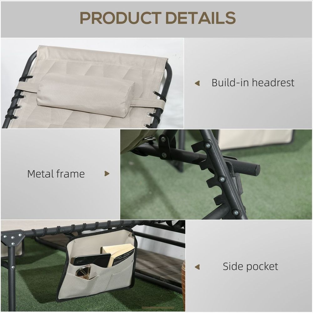 Premium Outsunny Foldable Sun Lounger Set - 2-Piece Reclining Lounger in Khaki with Padded Seat +