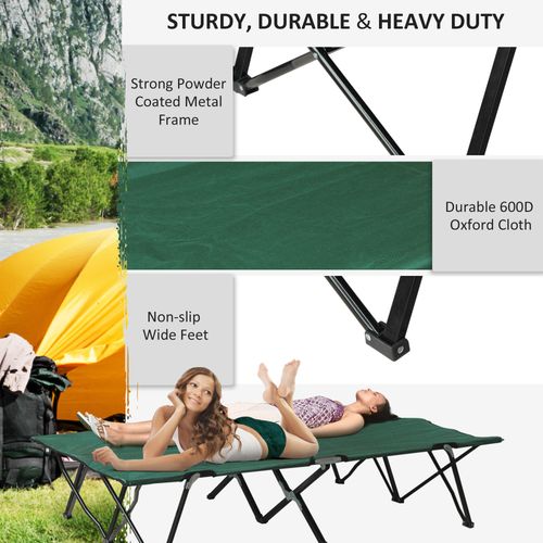 Outsunny Double Camping Bed Camping Cot Foldable Sunbed Outdoor Patio Sleeping Bed Super Light with Carry Bag (Green)