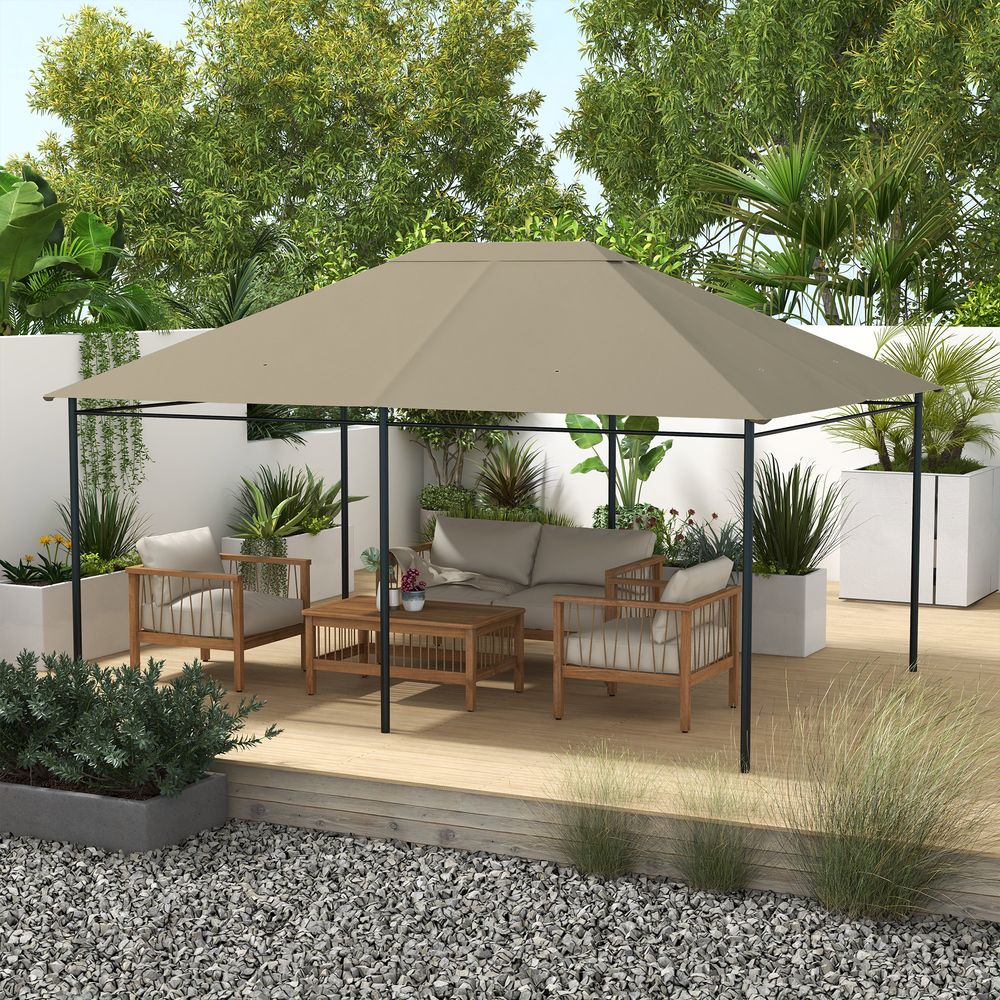Outsunny 3x4m Gazebo Canopy - UV-Resistant, Khaki - High Quality Replacement Roof Cover