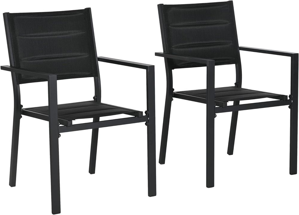 Outsunny 2 PCs Stackable Armchairs, Aluminium Outdoor Dining Chairs, Grey - High Quality & Space-saving