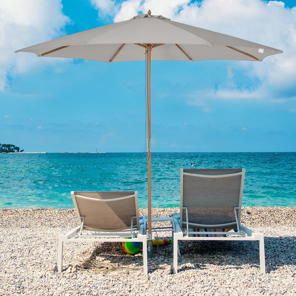 High-Quality 10'x8.2'H Bamboo Wooden Round Market Patio Umbrella - Sun & Rain Protection