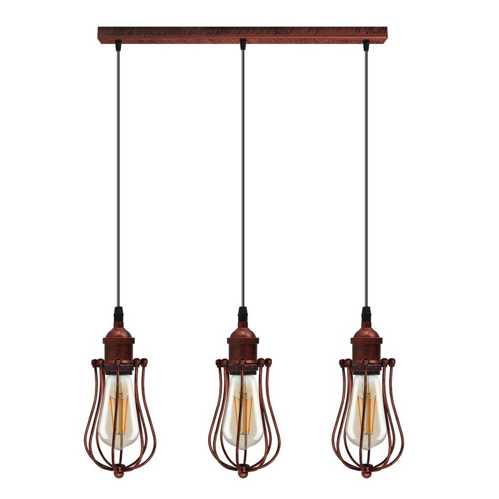 Vintage Red Rustic Pendant Light - Industrial Style Metal Ballon Cage Lamp - High Quality E27 Fitting - Perfect for Any Room