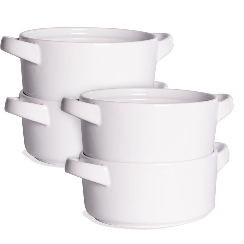 Soup Bowls with Handles - Set of 4 | High-Quality Ceramic | Dishwasher, Microwave, Freezer Safe