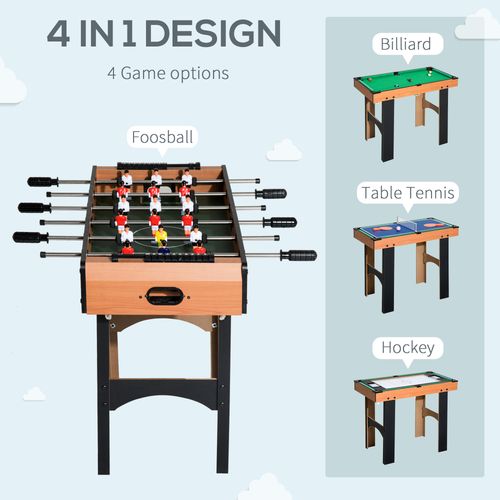 HOMCOM 4-In-1 Multi Games Table with Tennis Billiard Foosball Hockey 2 Types