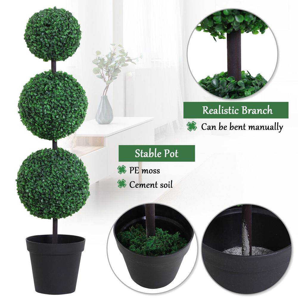 Outsunny PE Set of 2 Artificial Boxwood Three Balls Topiary Plant