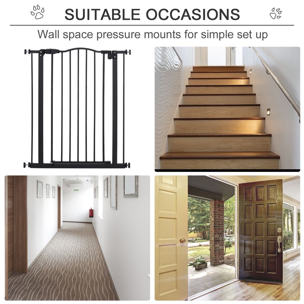PawHut Pressure Fit Dog Stair Gate No Drilling Safety Gate Auto Close for Doorways, Hallways, 74-80cm Adjustable, 78cm Tall, Black