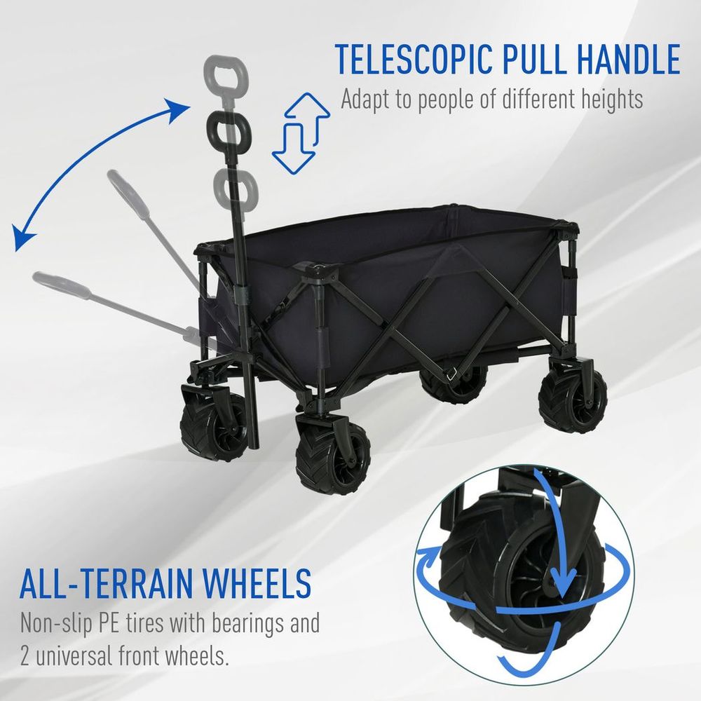 Outsunny Outdoor Pull Along Garden Trolley on Wheels Folding Beach Cart Black