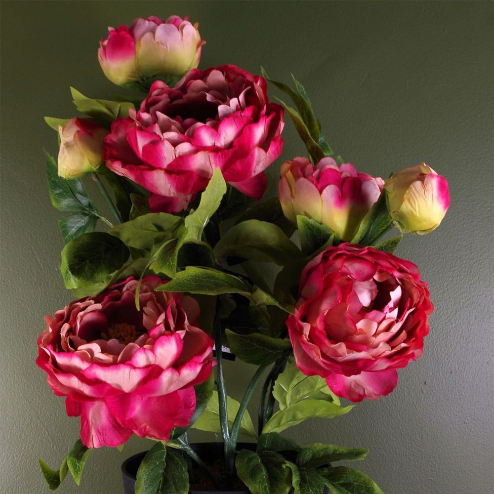Premium Quality Artificial Pink Peony Flowering Plant: Realistic Fabric Flowers, Wired Stems, Indoor Use Only!