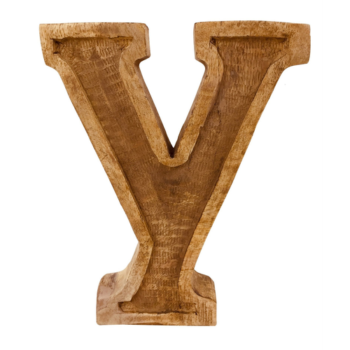 Hand Carved Wooden Embossed Letter Y